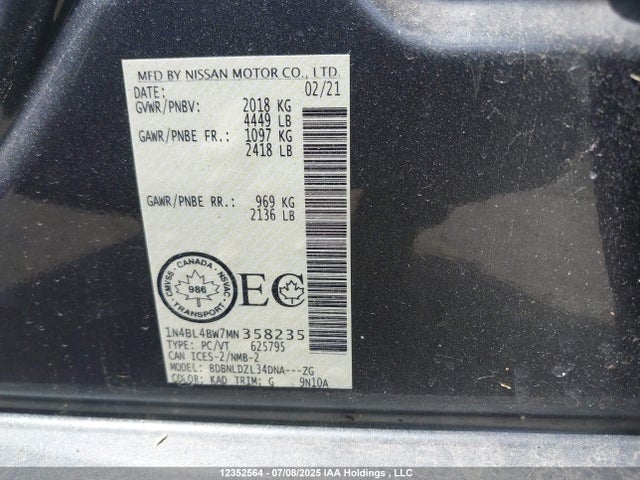 1N4BL4BW7MN358235 Nissan ALTIMA S