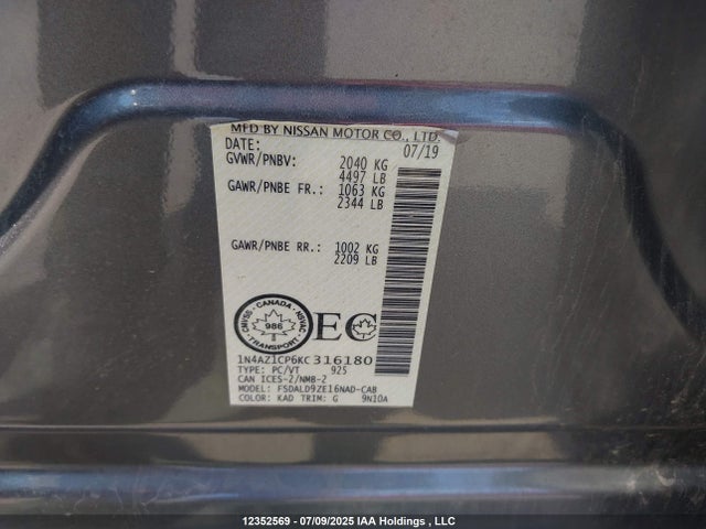1N4AZ1CP6KC316180 Nissan 2019