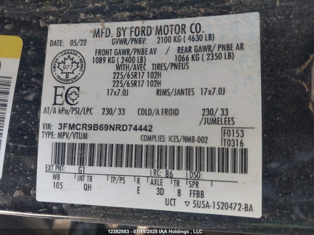 3FMCR9B69NRD74442 Ford dragon