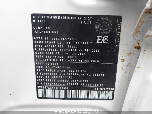 3VV4B7AXXNM157458 Volkswagen Tiguan