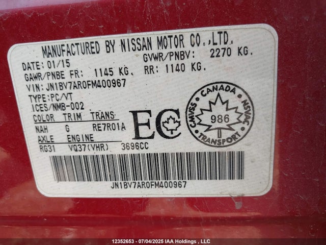 JN1BV7AR0FM400967 Infiniti Q50