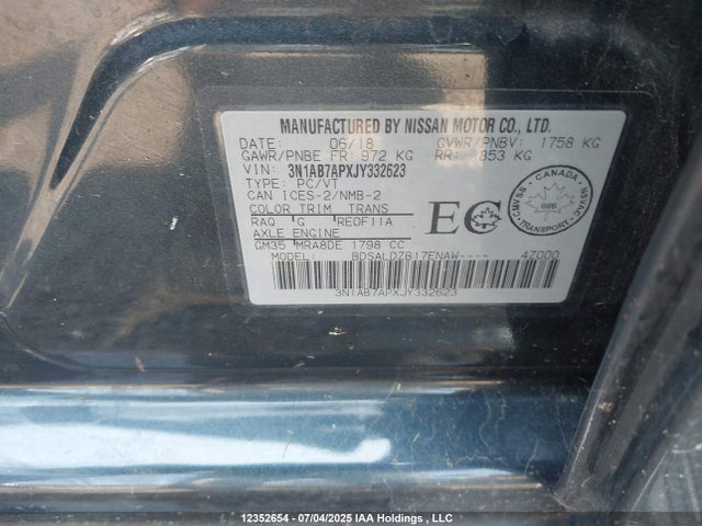 3N1AB7APXJY332623 Nissan Sentra