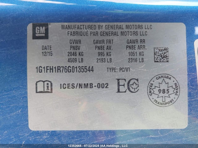 1G1FH1R76G0135544 Chevrolet lt1 - di, afm, vvt, ho, alum, gmna