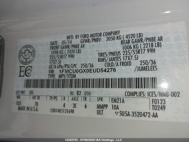 1FMCU0GX0EUD54276 Ford 2014