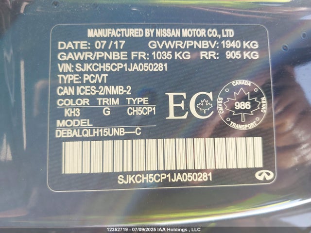 SJKCH5CP1JA050281 Infiniti m27020