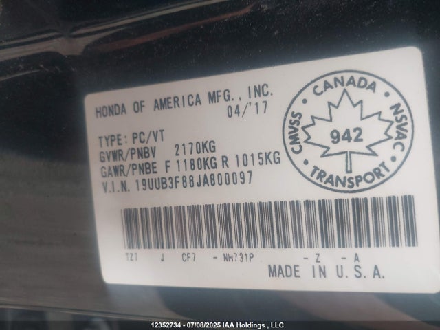19UUB3F88JA800097 Acura j35y6