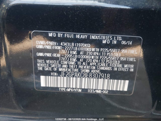 JF2GPAKC8E8307918 Subaru 2.0l na