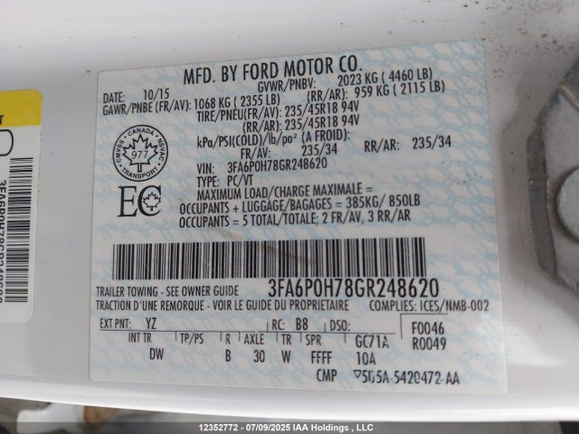 Ford 2016 2016 3FA6P0H78GR248620 Image 9