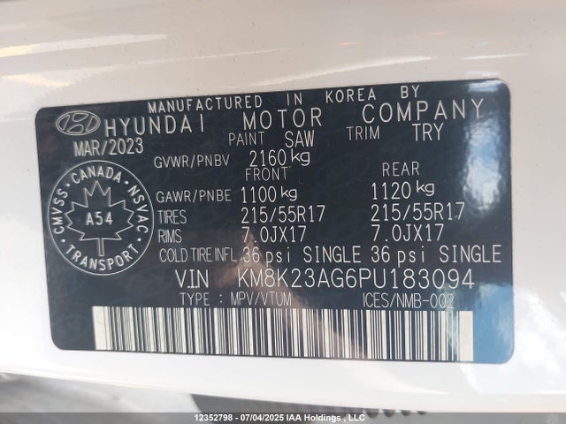 KM8K23AG6PU183094 Hyundai Kona