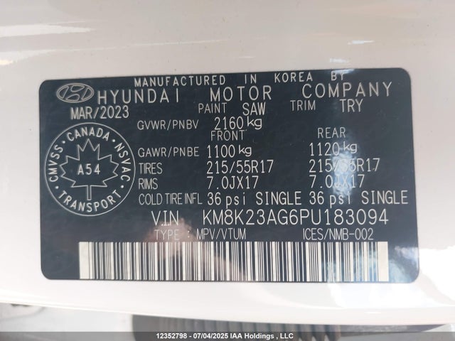 KM8K23AG6PU183094 Hyundai Kona