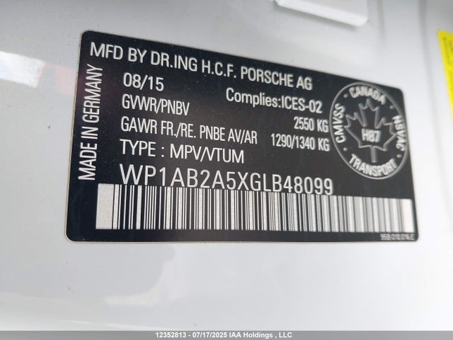 Porsche 2016 2016 WP1AB2A5XGLB48099 Image 9