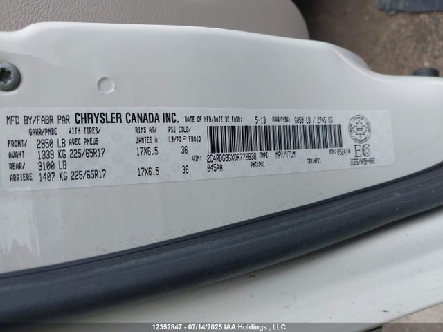Aukcja sprzedaży 2013 Dodge Grand Caravan Se, vin: 2C4RDGBGXDR772838, numer aukcji: 12352847