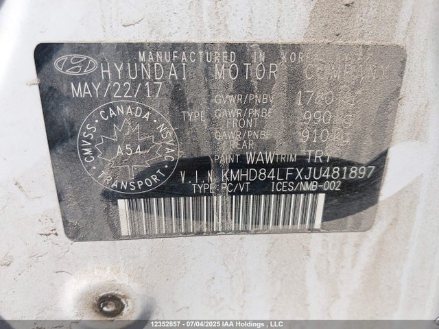 KMHD84LFXJU481897 Hyundai mpi nu
