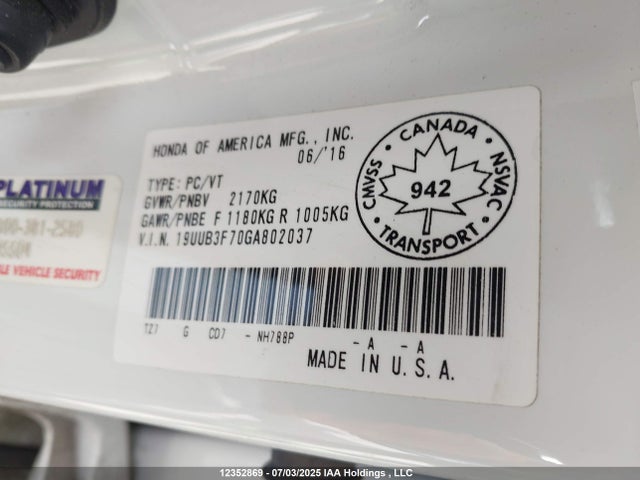 19UUB3F70GA802037 Acura j35y6