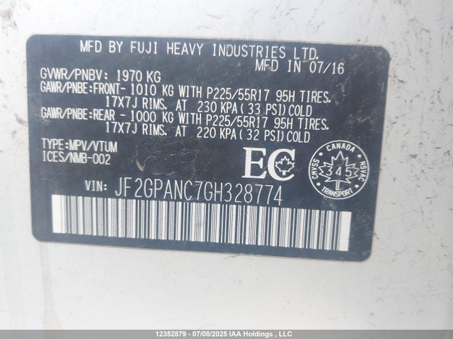JF2GPANC7GH328774 Subaru naturally aspirated
