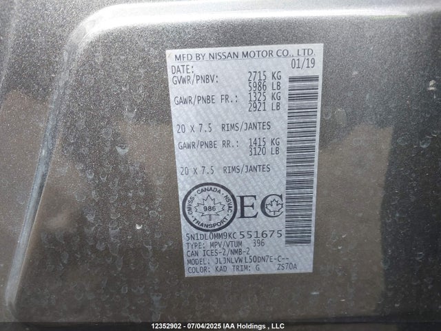 5N1DL0MM9KC551675 Infiniti QX60