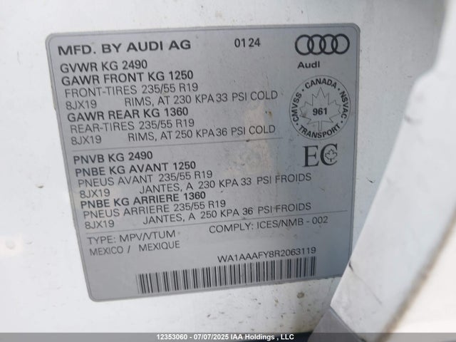 WA1AAAFY8R2063119 Audi 40 tfsi (2.0t)
