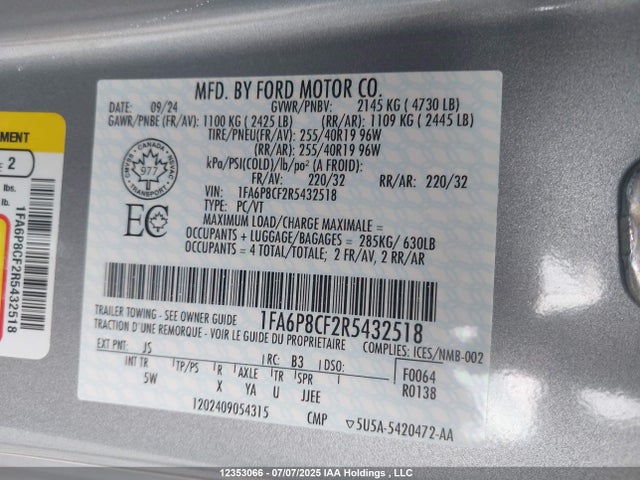 Ford tivct 2024 1FA6P8CF2R5432518 Image 9