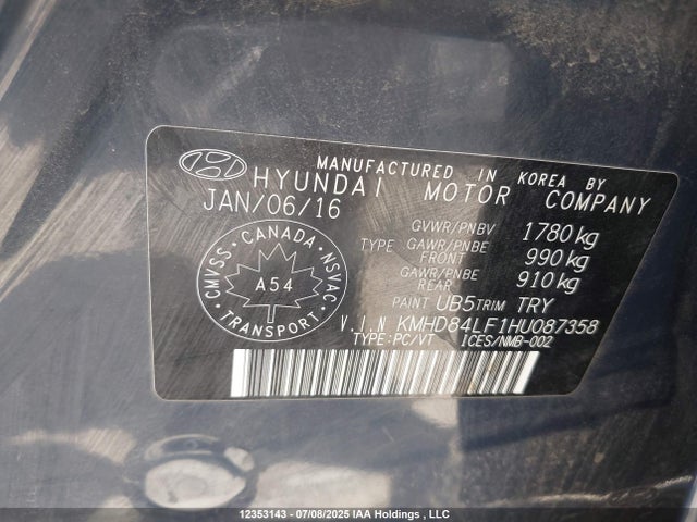 KMHD84LF1HU087358 Hyundai Elantra