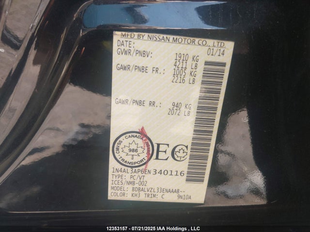 1N4AL3AP6EN340116 Nissan 2014