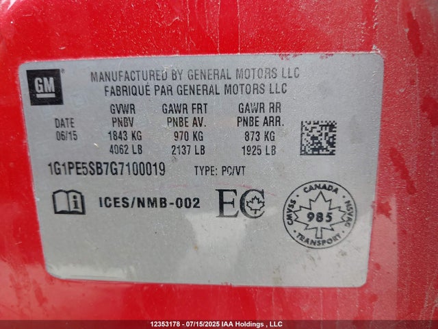 1G1PE5SB7G7100019 Chevrolet luv - vvt, alum, e85 max