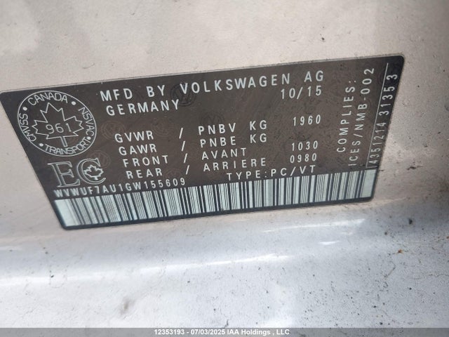 WVWUF7AU1GW155609 Volkswagen 2.0t