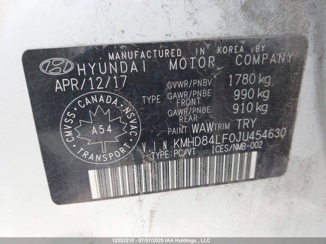 KMHD84LF0JU454630 Hyundai mpi nu