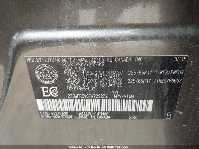2T3WFREV6FW229272 Toyota 2ar-fe