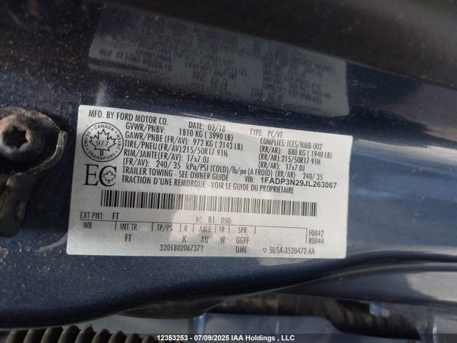 1FADP3N29JL263067 Ford 2.0l gdi