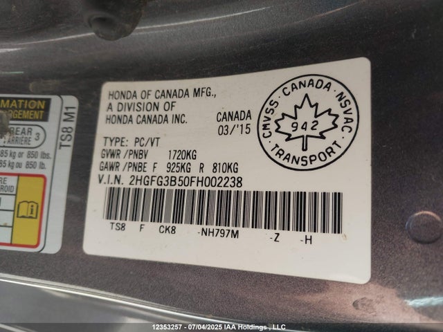 2HGFG3B50FH002238 Honda r18z1