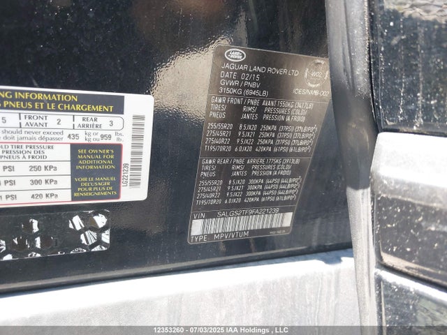 Land Rover supercharged lev2 ulev 2015 SALGS2TF9FA221239 Image 17