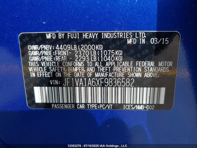 JF1VA1A6XF9836582 Subaru dib turbo