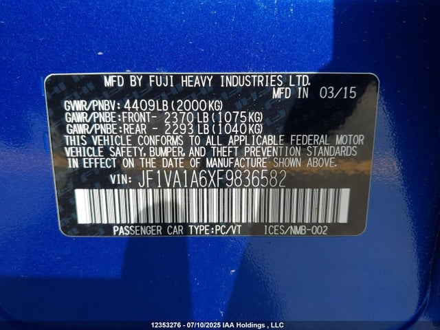 JF1VA1A6XF9836582 Subaru dib turbo