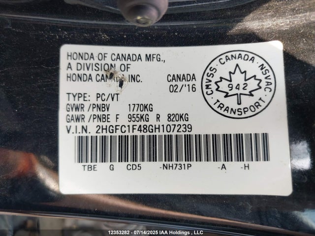 Honda l15b7 2016 2HGFC1F48GH107239 Image 9