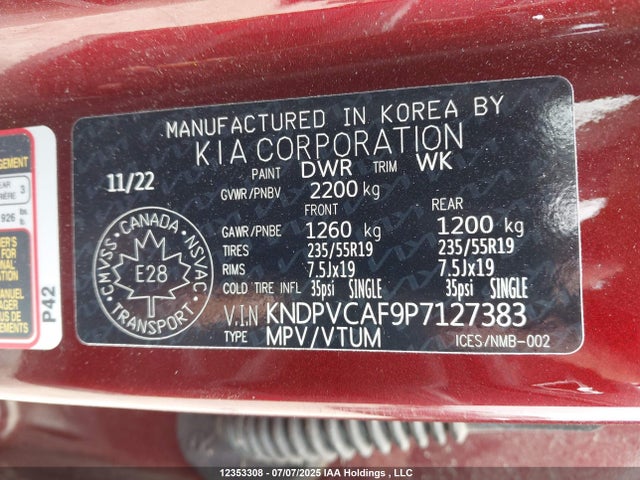 KNDPVCAF9P7127383 KIA gdi theta iii