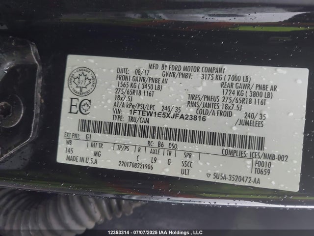Ford 5.0l 4v 2018 1FTEW1E5XJFA23816 Image 18