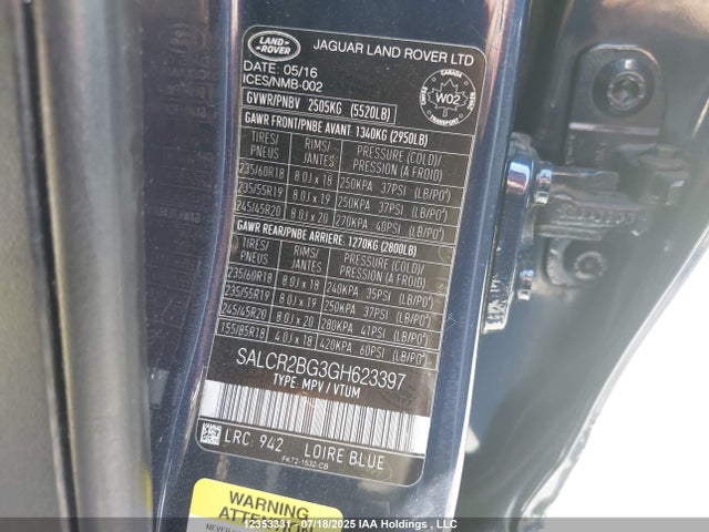 SALCR2BG3GH623397 Land Rover gtdi lev3 sulev30