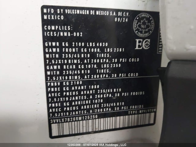 3VVLX7B26RM125256 Volkswagen tsi