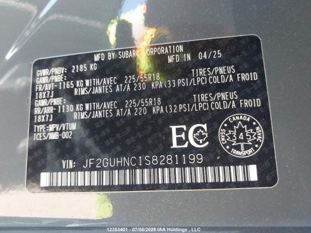 Subaru na 2025 JF2GUHNC1S8281199 Image 9