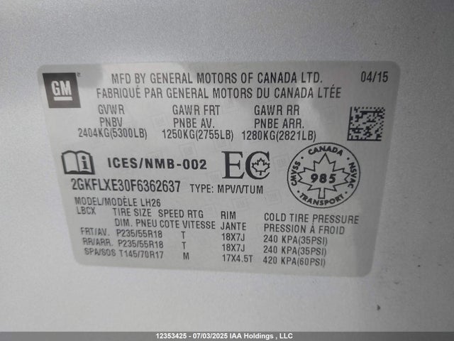2GKFLXE30F6362637 GMC lfx - sidi, vvt, e85 max, alum