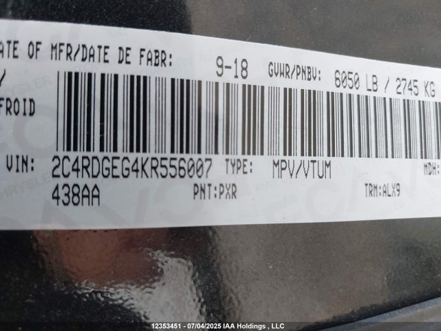 2C4RDGEG4KR556007 Dodge 2019