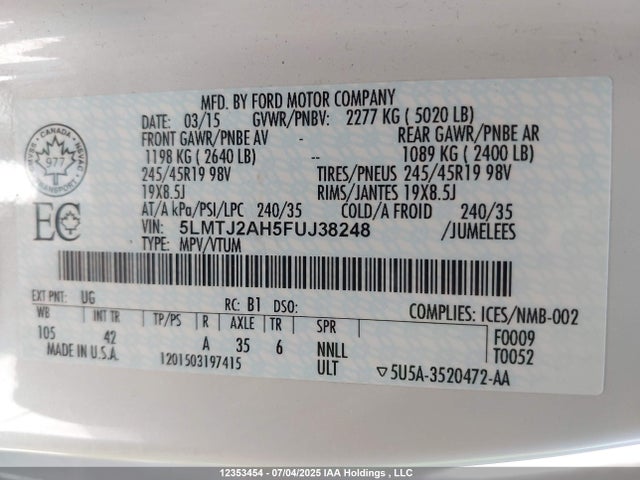 5LMTJ2AH5FUJ38248 Lincoln 2015