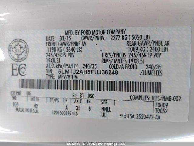 5LMTJ2AH5FUJ38248 Lincoln 2015