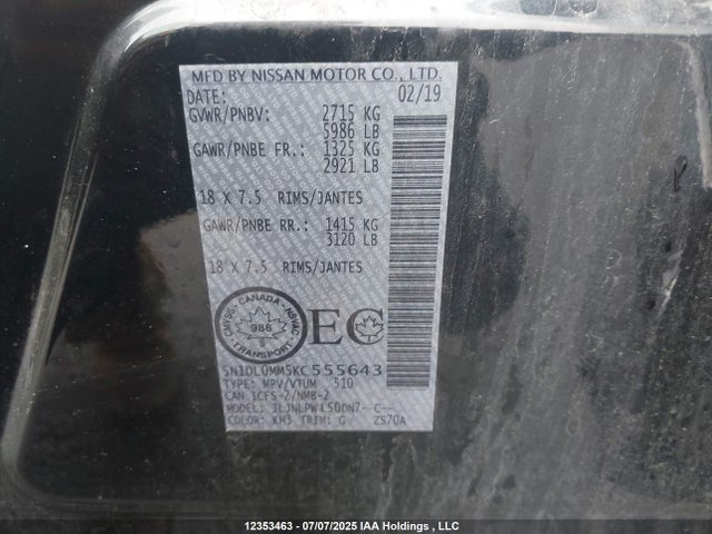 5N1DL0MM5KC555643 Infiniti 2019