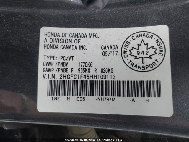 2HGFC1F45HH109113 Honda l15b7