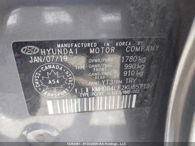 KMHD84LF2KU857137 Hyundai mpi nu