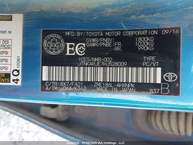 JTNKARJE7HJ528009 Toyota 2zr-fae