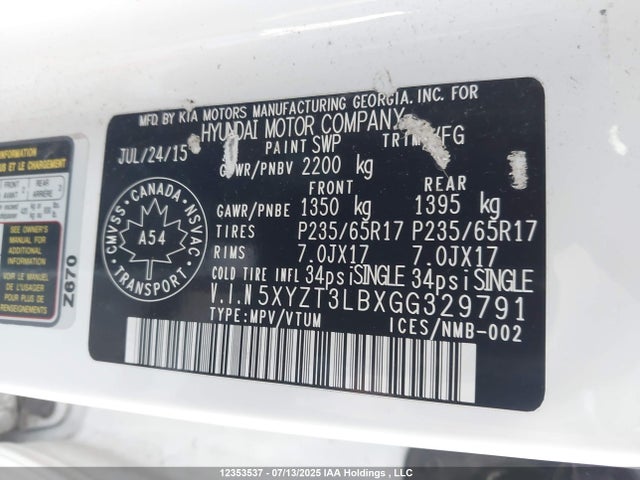 5XYZT3LBXGG329791 Hyundai SANTA FE SPORT