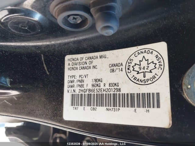 Honda k24z7 2014 2HGFB6E52EH201298 Image 18