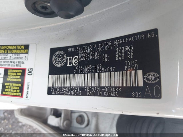 2T1BURHE4HC897617 Toyota 2zr-fe